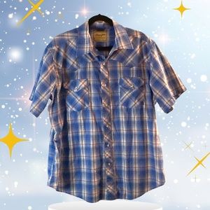 Wrangler Western  Ranch Men's Pearl Snap Plaid SS Button up Shirt EUC 26 x 32.’‎